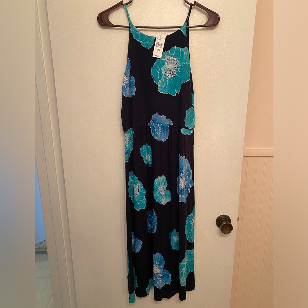 NWT LOFT Ann Taylor Spaghetti Strap Blue Floral Maxi Dress - Size XS